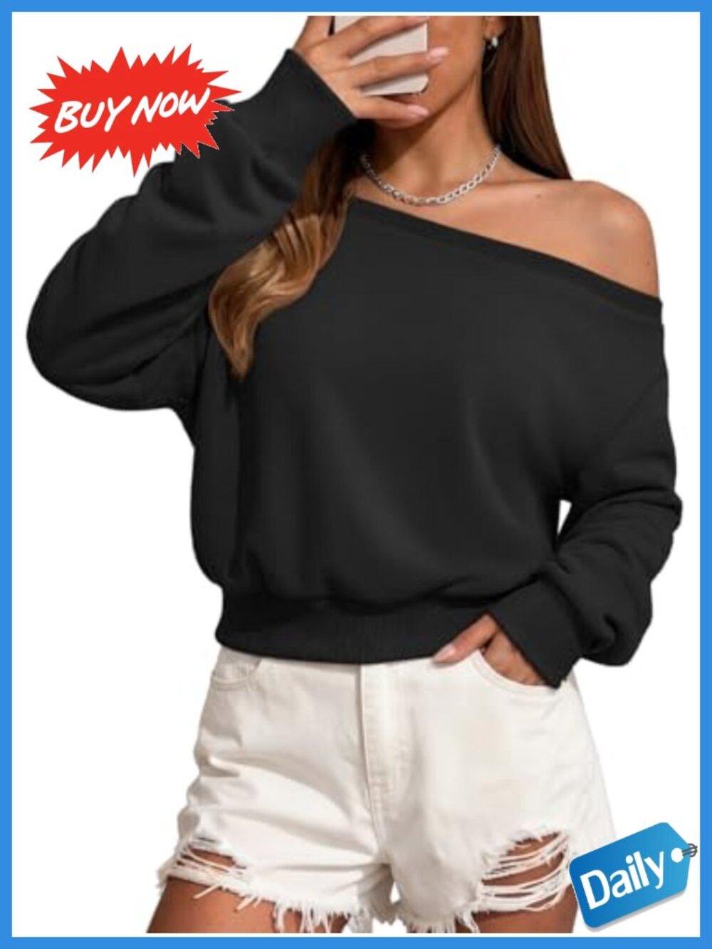 Off Shoulder Cropped Sweatshirt Long Sleeve French Terry Women